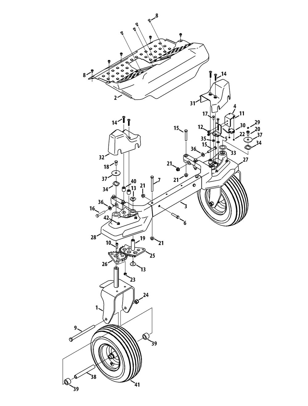 Front Axle Diagram and Parts List for RZT-S42ZERO (17AVCEDS710-17WVCEDS710)(2013) Cub Cadet Lawn Tractor